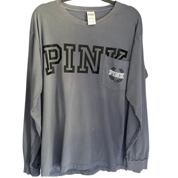 PINK Victoria's Secret Tops - VS PINK Gray Long-Sleeve Shirt with Front Pocket Detail Size L
